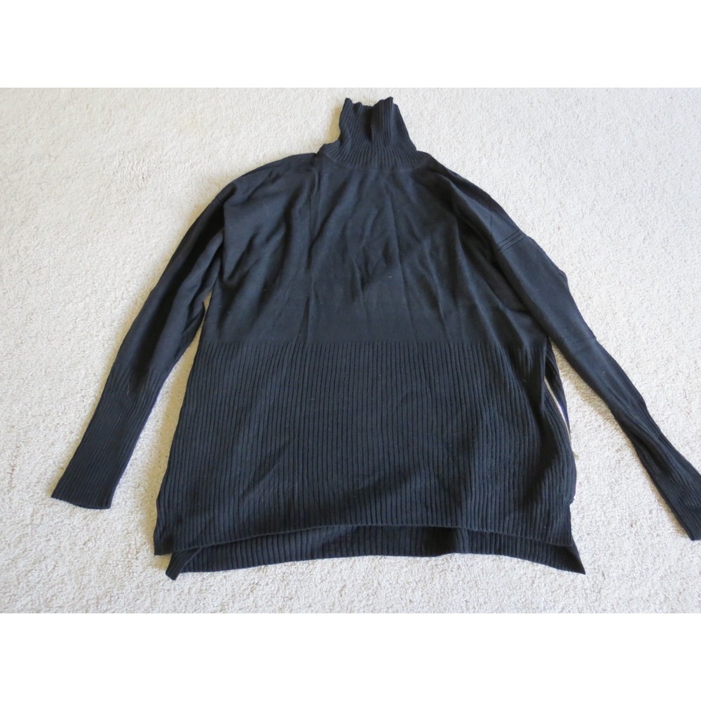 Etcetera Pullover Turtleneck Sweater Womens XL Black Side Zip Ribbed Knit